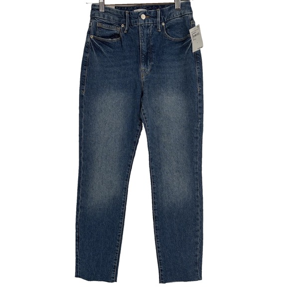 Good American Jeans Womens 4 Blue Good Classic High Rise Skinny Fit Raw Hem 27 - Picture 1 of 13
